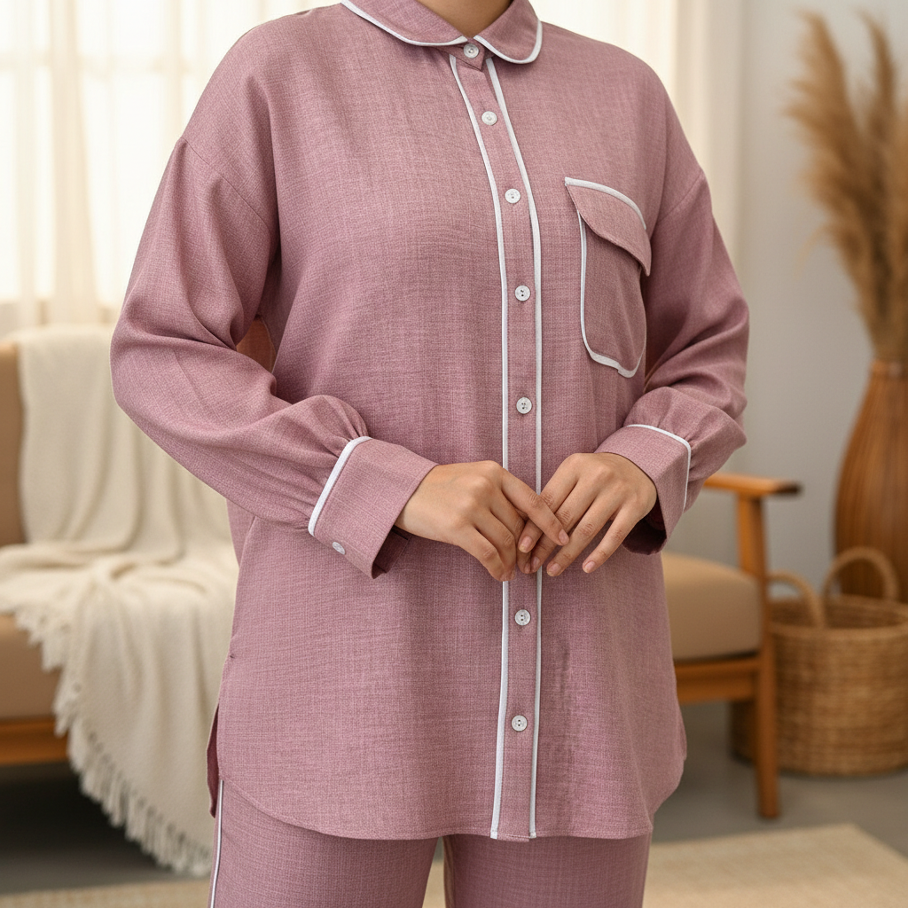 Udobni Ženski Set Za Spavanje i Dnevni Boravak UMS - Roza sa Bijelim Porubom Slika 5