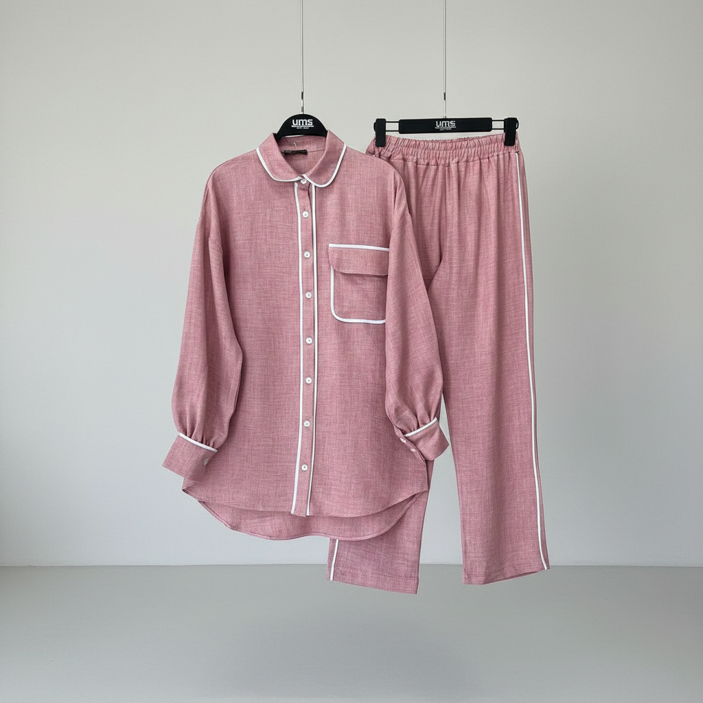 Udobni Ženski Set Za Spavanje i Dnevni Boravak UMS - Roza sa Bijelim Porubom Slika 1