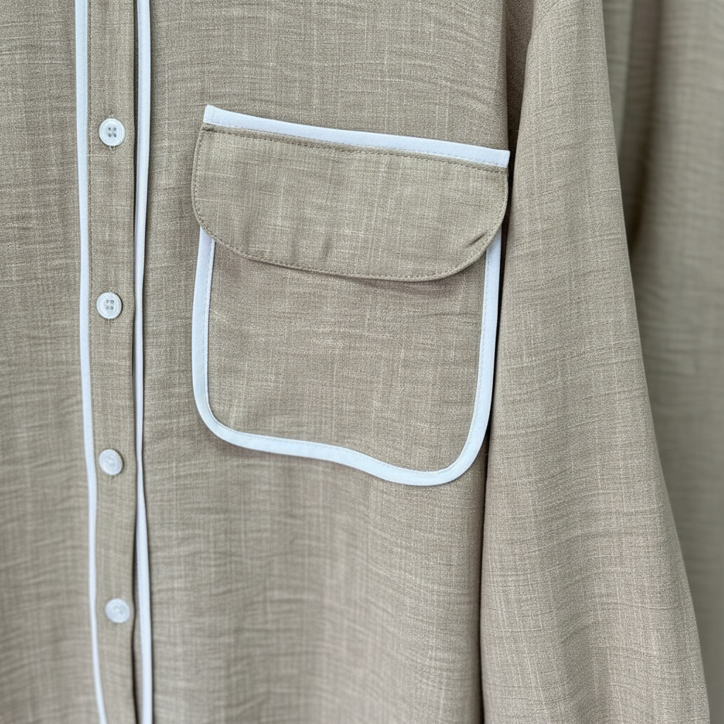 Elegantni Bež Komplet Košulja i Hlače s Bijelim Rubovima Slika 6