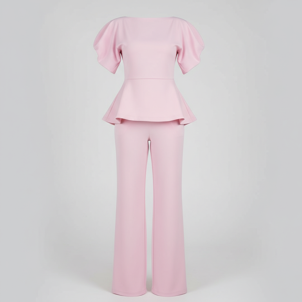 Elegantni Rozi Komplet s Puf Rukavima - Univerzalna Veličina Slika 1