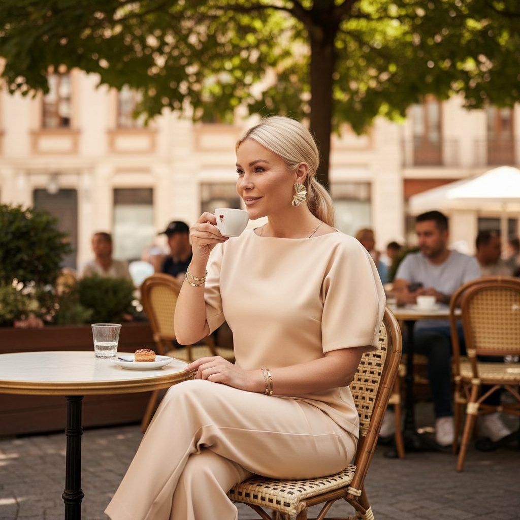 Elegantni Bež Komplet sa Puf Rukavima - Univerzalna Veličina Slika 3