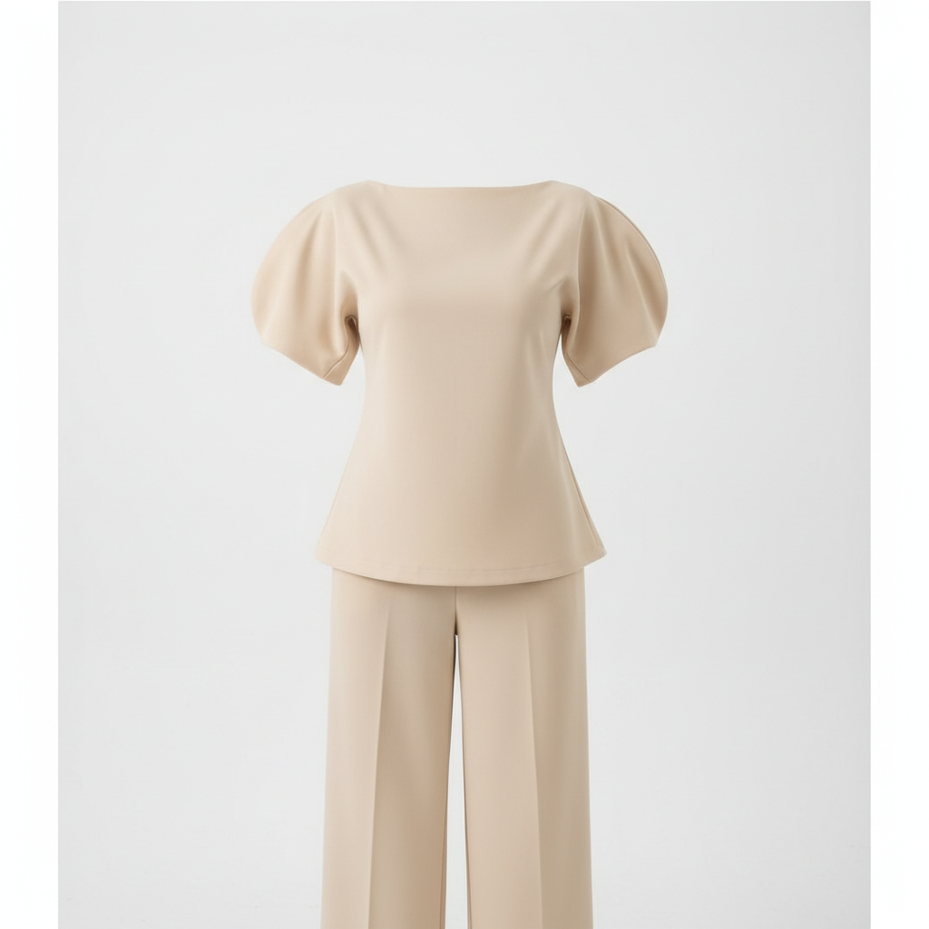 Elegantni Bež Komplet sa Puf Rukavima - Univerzalna Veličina Slika 1