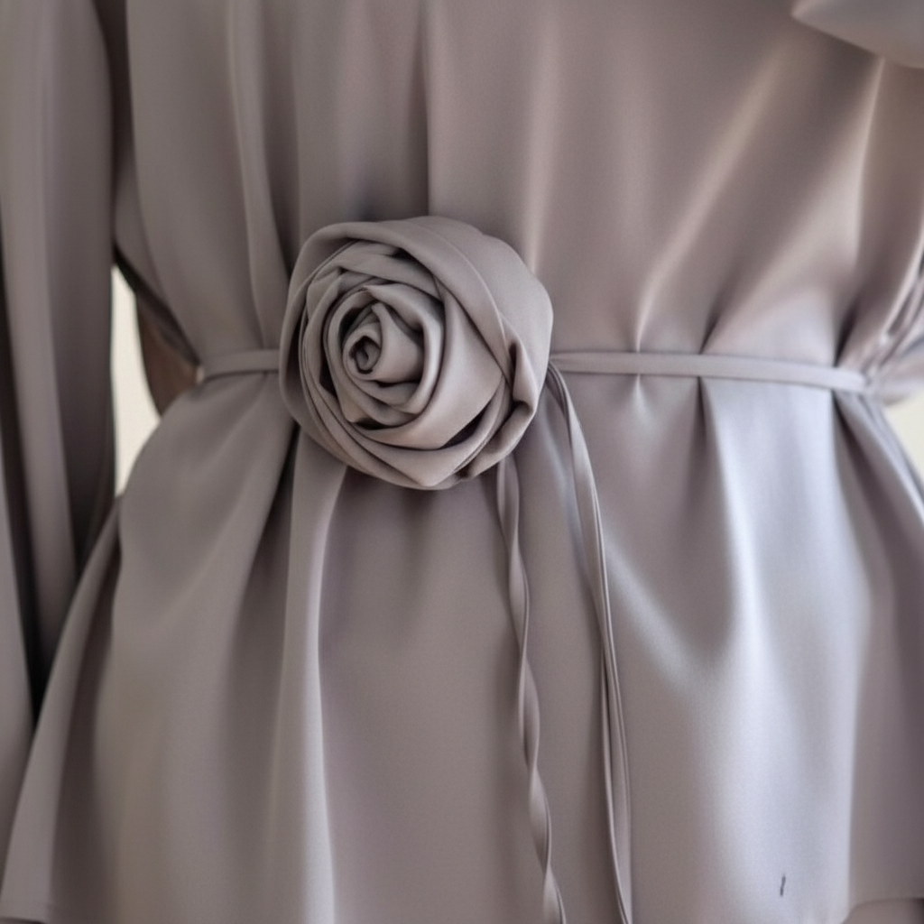 Elegantni Modni Set od Medinske Svile sa Detaljem Ruže Slika 4