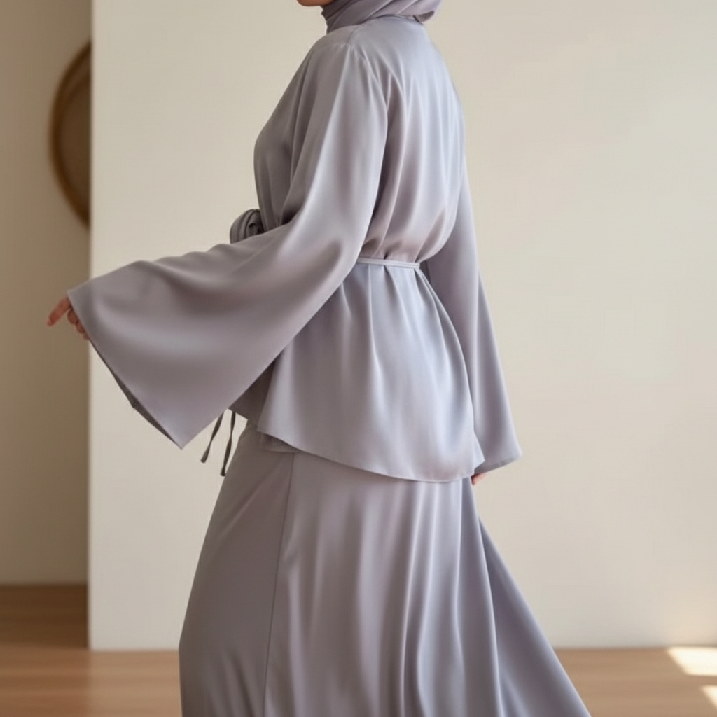 Elegantni Modni Set od Medinske Svile sa Detaljem Ruže Slika 6