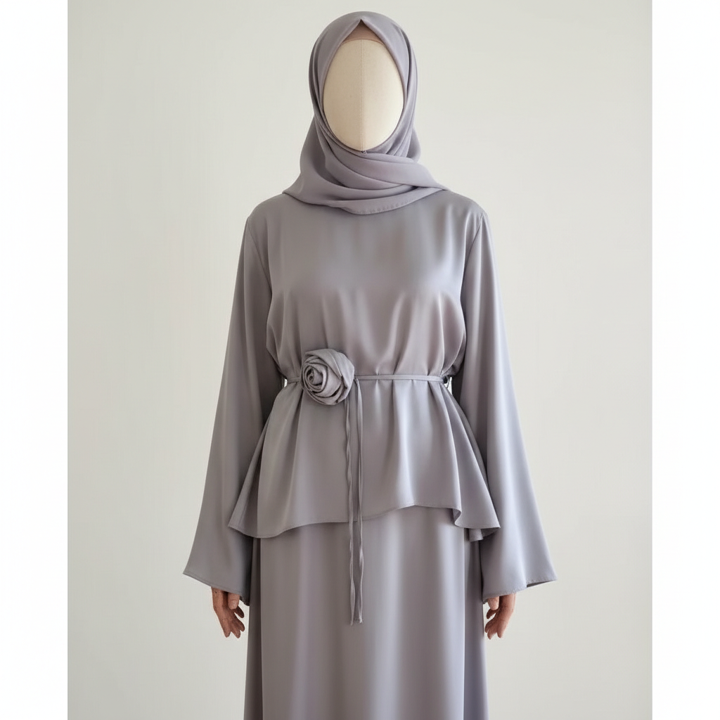 Elegantni Modni Set od Medinske Svile sa Detaljem Ruže Slika 1