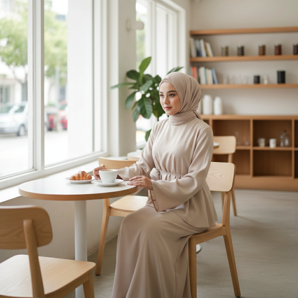 Elegantni Ženski Dvodijelni Set od Medinske Svile - Bež Slika 4