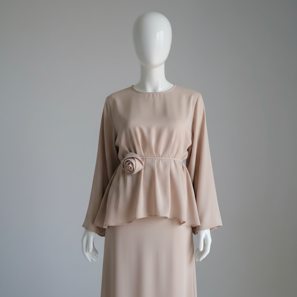 Elegantni Ženski Dvodijelni Set od Medinske Svile - Bež Slika 1