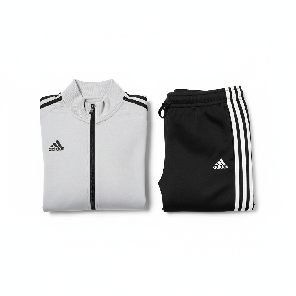 Ženski Dvodijelni Sportski Komplet - Siva Jakna i Crne Hlače sa Prugama Slika 1