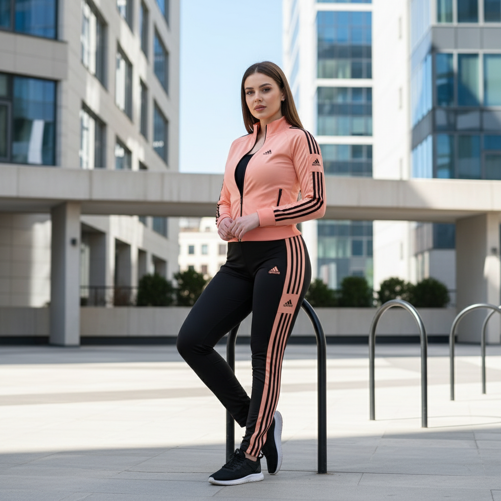 Moderan Dvodijelni Sportski Komplet - Trenerka Breskva/Crna Slika 2