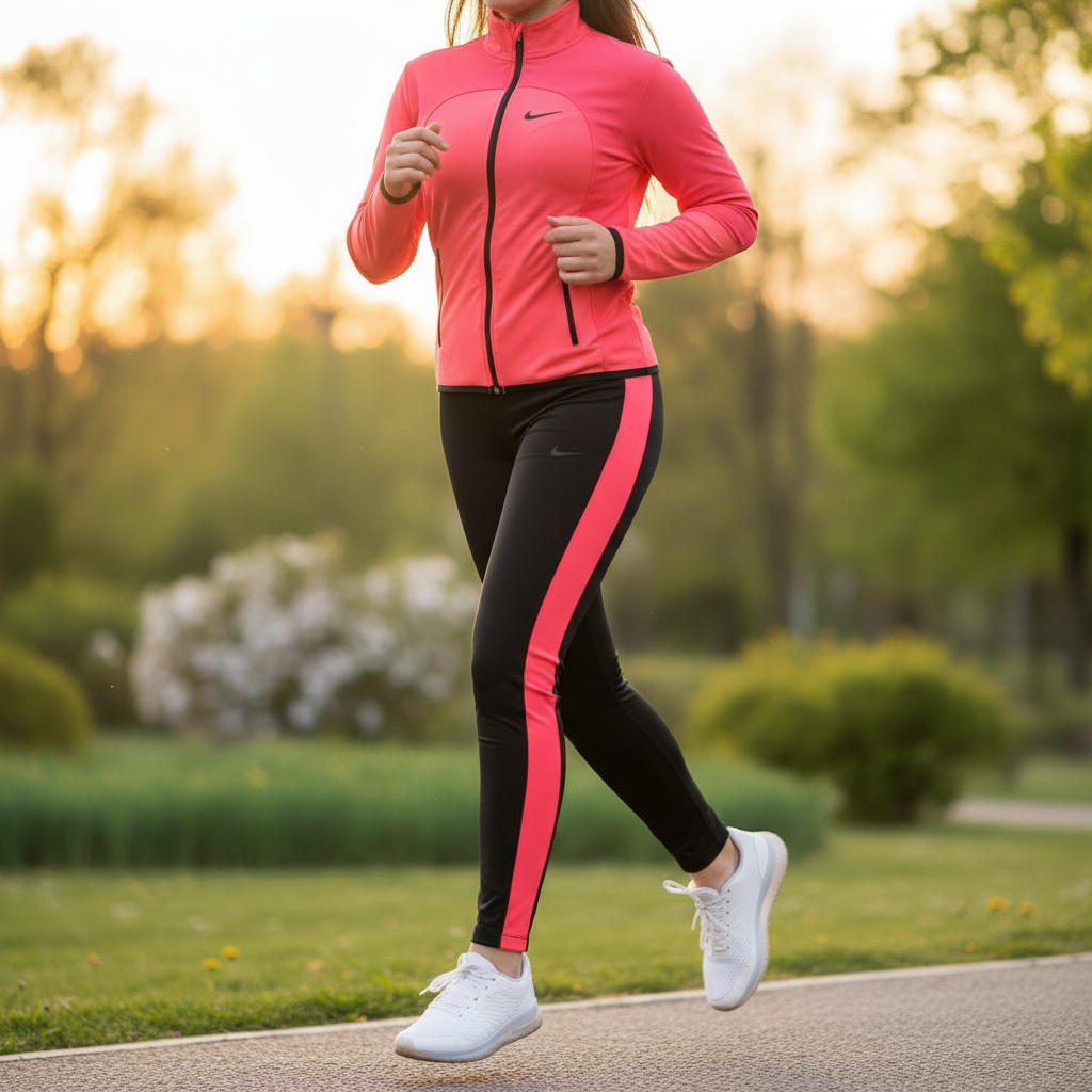 Ženski Sportski Komplet Trenerka - Crno-roza Jakna i Helanke Slika 2