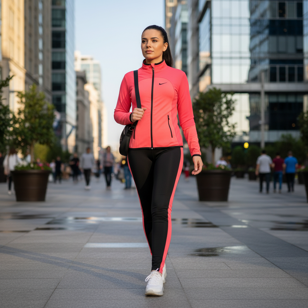 Ženski Sportski Komplet Trenerka - Crno-roza Jakna i Helanke Slika 4