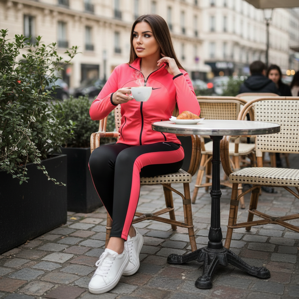 Ženski Sportski Komplet Trenerka - Crno-roza Jakna i Helanke Slika 5