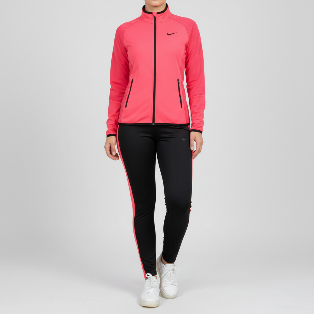 Ženski Sportski Komplet Trenerka - Crno-roza Jakna i Helanke Slika 1