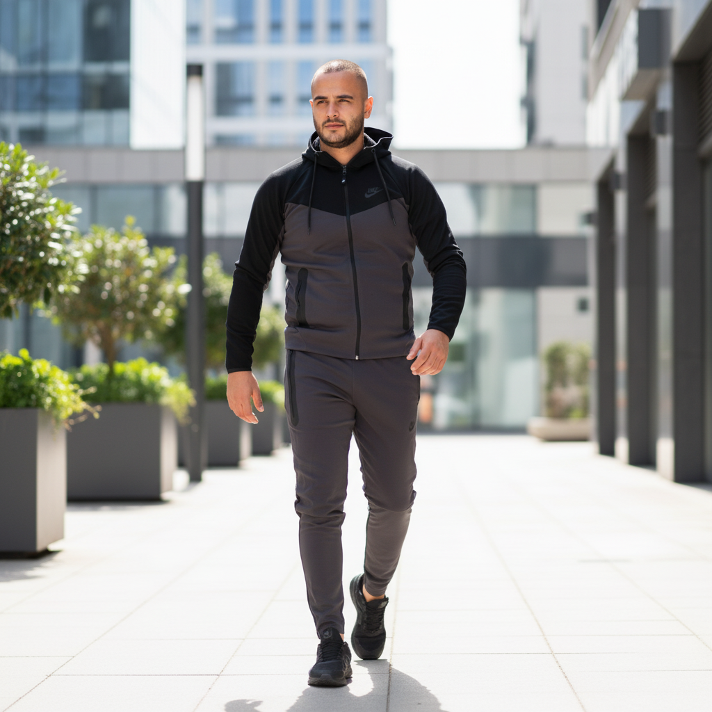 Muška Premium Trenirka | Udoban Dvodijelni Sportski Komplet | Crno-Siva Slika 2