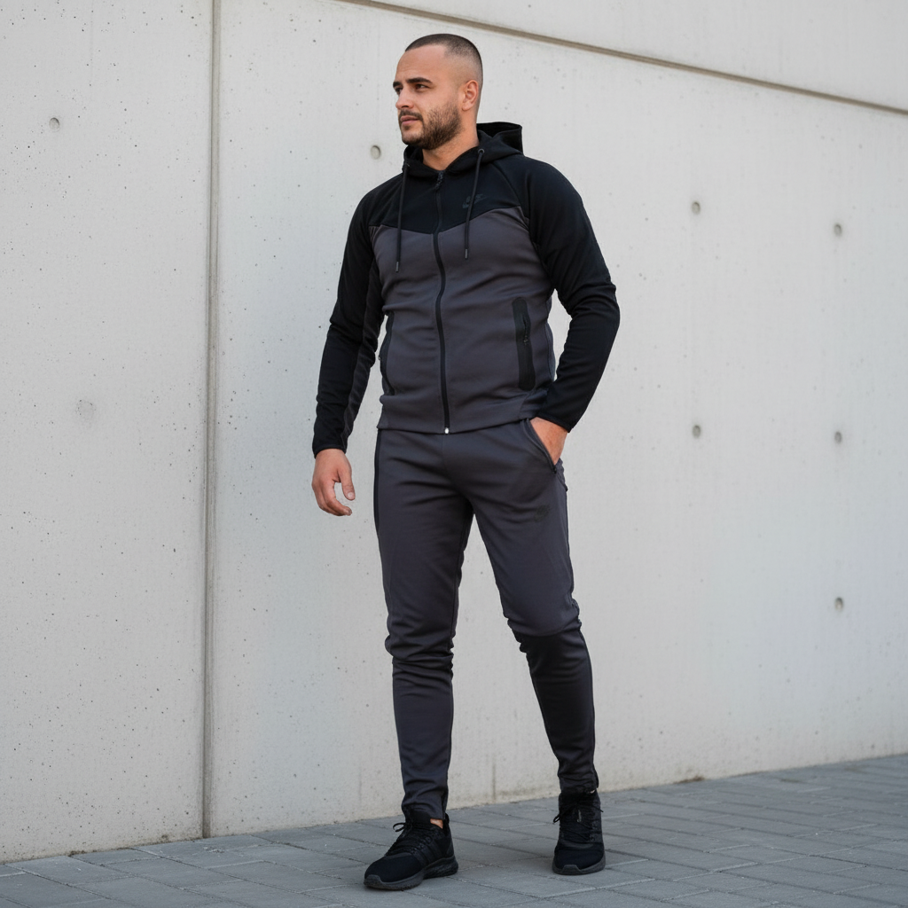 Muška Premium Trenirka | Udoban Dvodijelni Sportski Komplet | Crno-Siva Slika 4