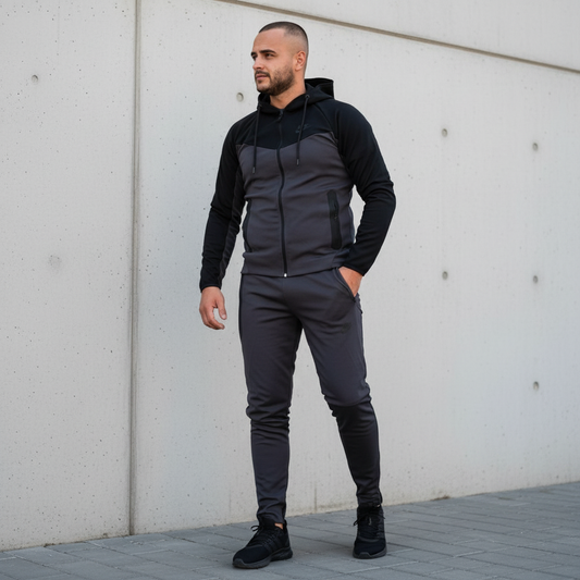 Muška Premium Trenirka | Udoban Dvodijelni Sportski Komplet | Crno-Siva Slika 4