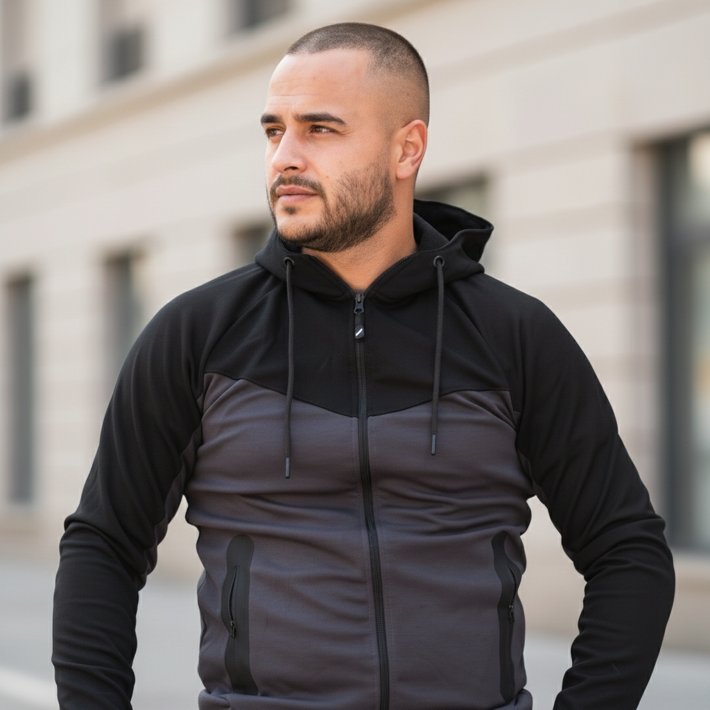 Muška Premium Trenirka | Udoban Dvodijelni Sportski Komplet | Crno-Siva Slika 6