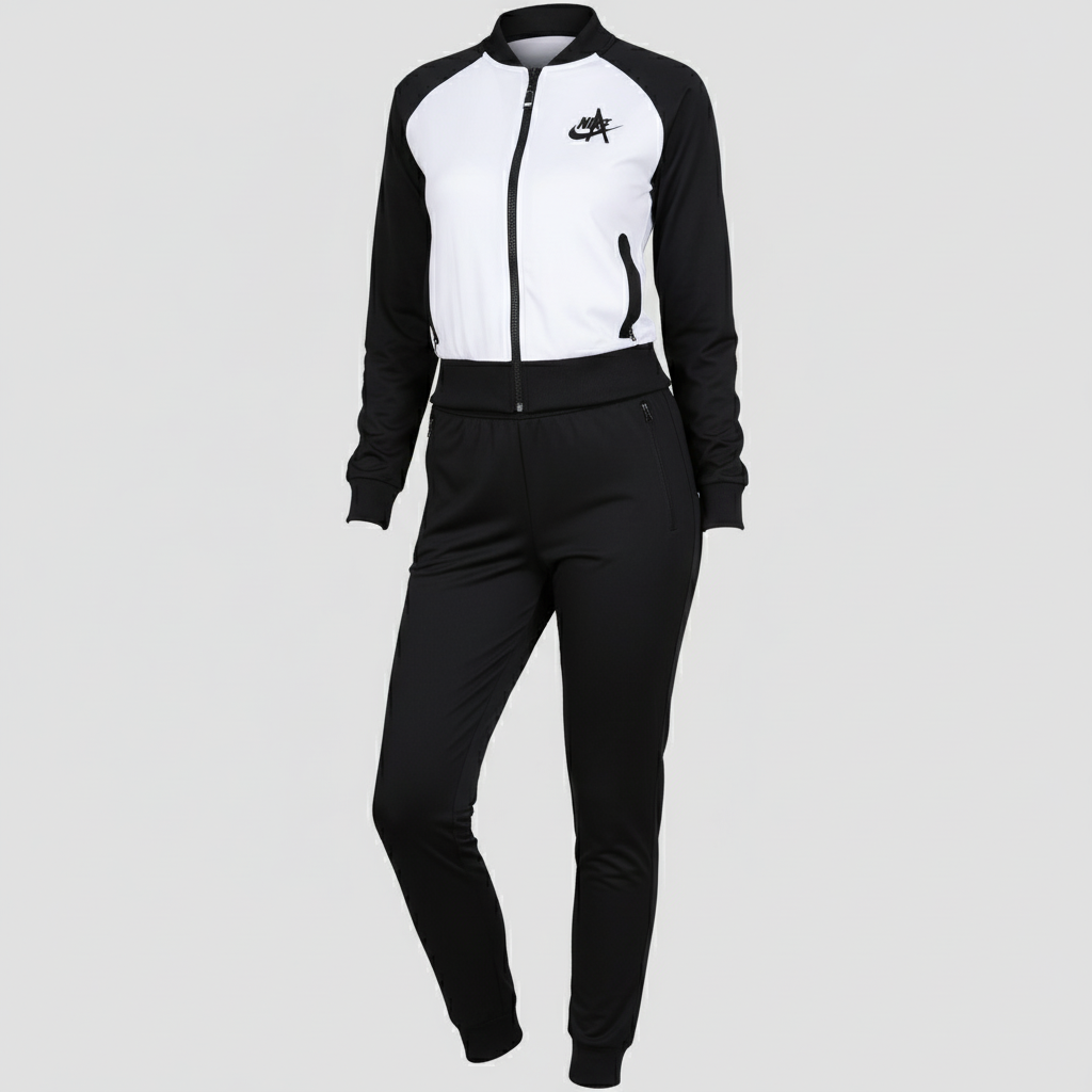 Moderna Ženska Trenirka - Dvodijelni Crno-Bijeli Sportski Komplet Slika 1