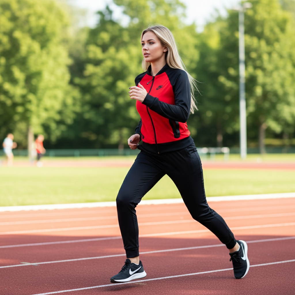 Ženska Crveno-Crna Sportska Trenerka - Dvodijelni Set Slika 3