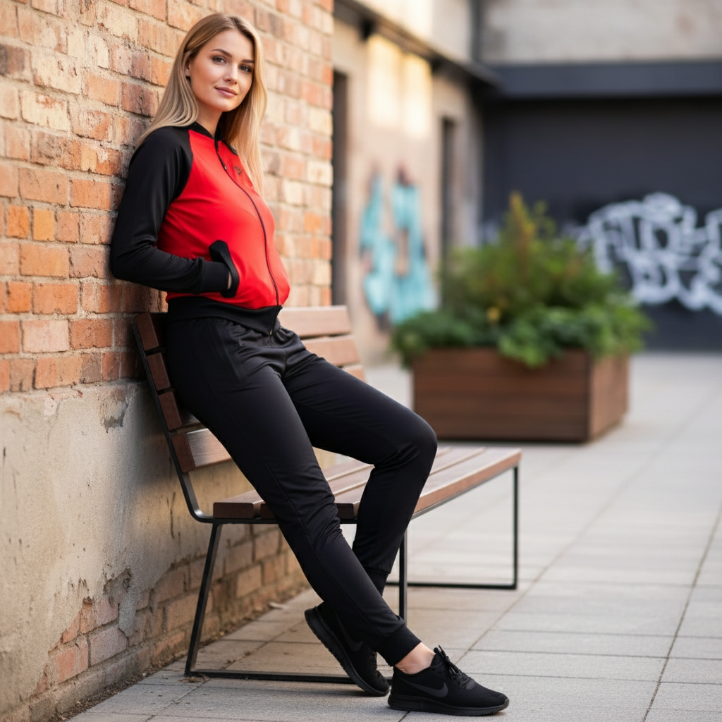 Ženska Crveno-Crna Sportska Trenerka - Dvodijelni Set Slika 4