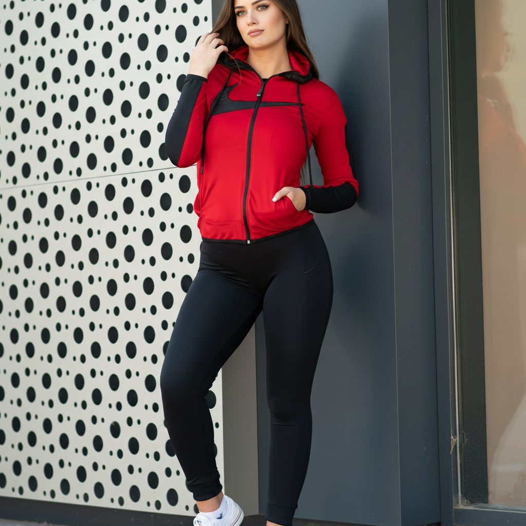 Elegantna Ženska Trenerka Komplet - Crveno/Crna Slika 2