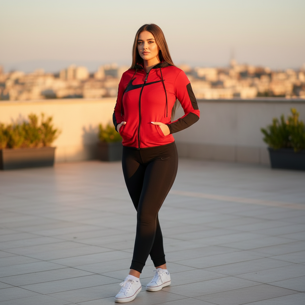 Elegantna Ženska Trenerka Komplet - Crveno/Crna Slika 4