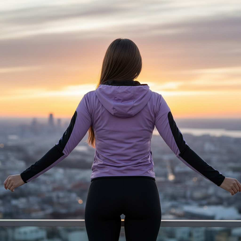 Elegantna Ženska Sportska Jakna s Kapuljačom - Lavanda i Crna Slika 5