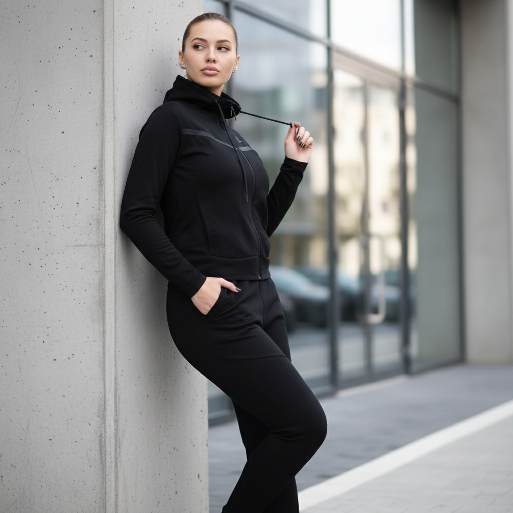 Elegantni Ženski Sportski Komplet Trenerka - Crna Slika 5