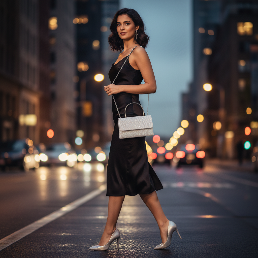 Glamurozna Srebrna Clutch Torbica sa Metalnom Ručkom i Sjajnim Detaljima Slika 5