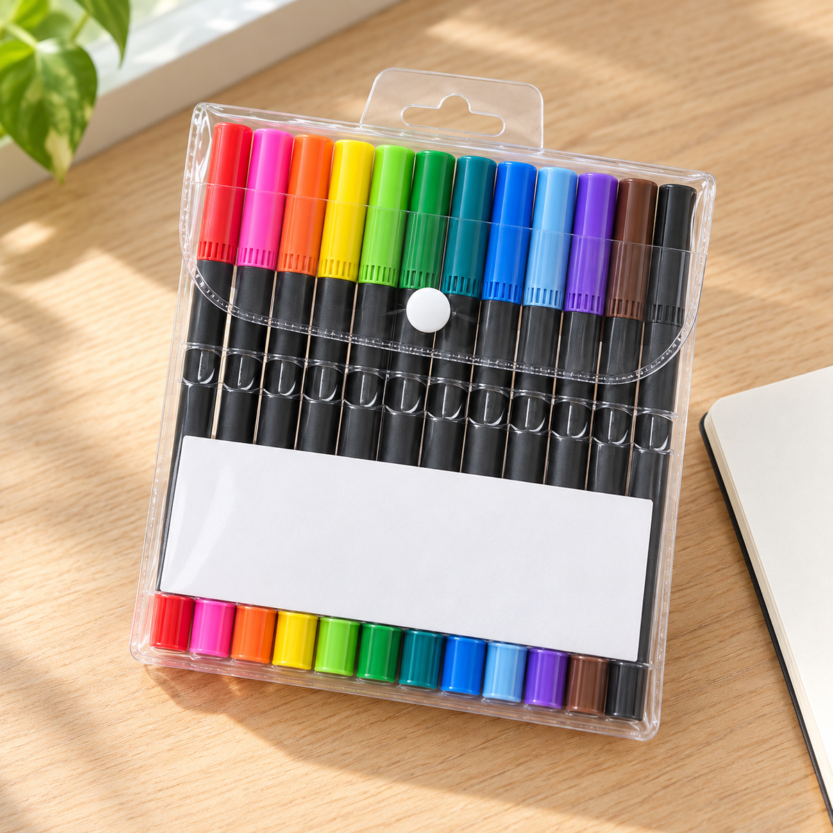 Dvostrani flomasteri u 12 boja – set na radnom stolu