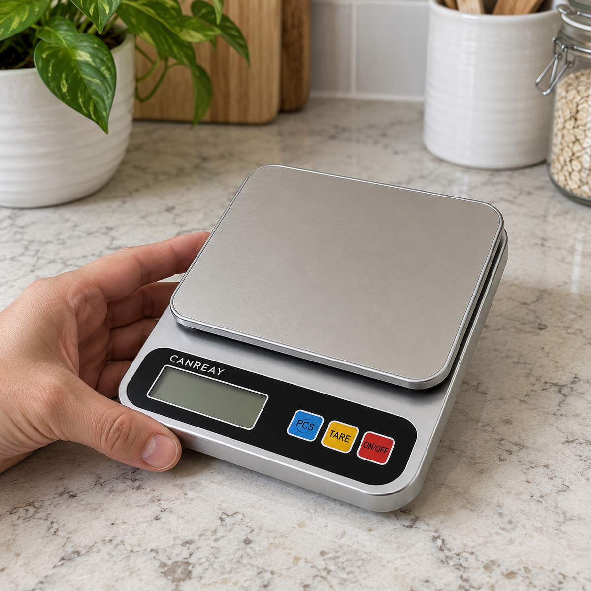 CANREAY CR-268 digitalna kuhinjska vaga do 10 kg – prikaz u ruci