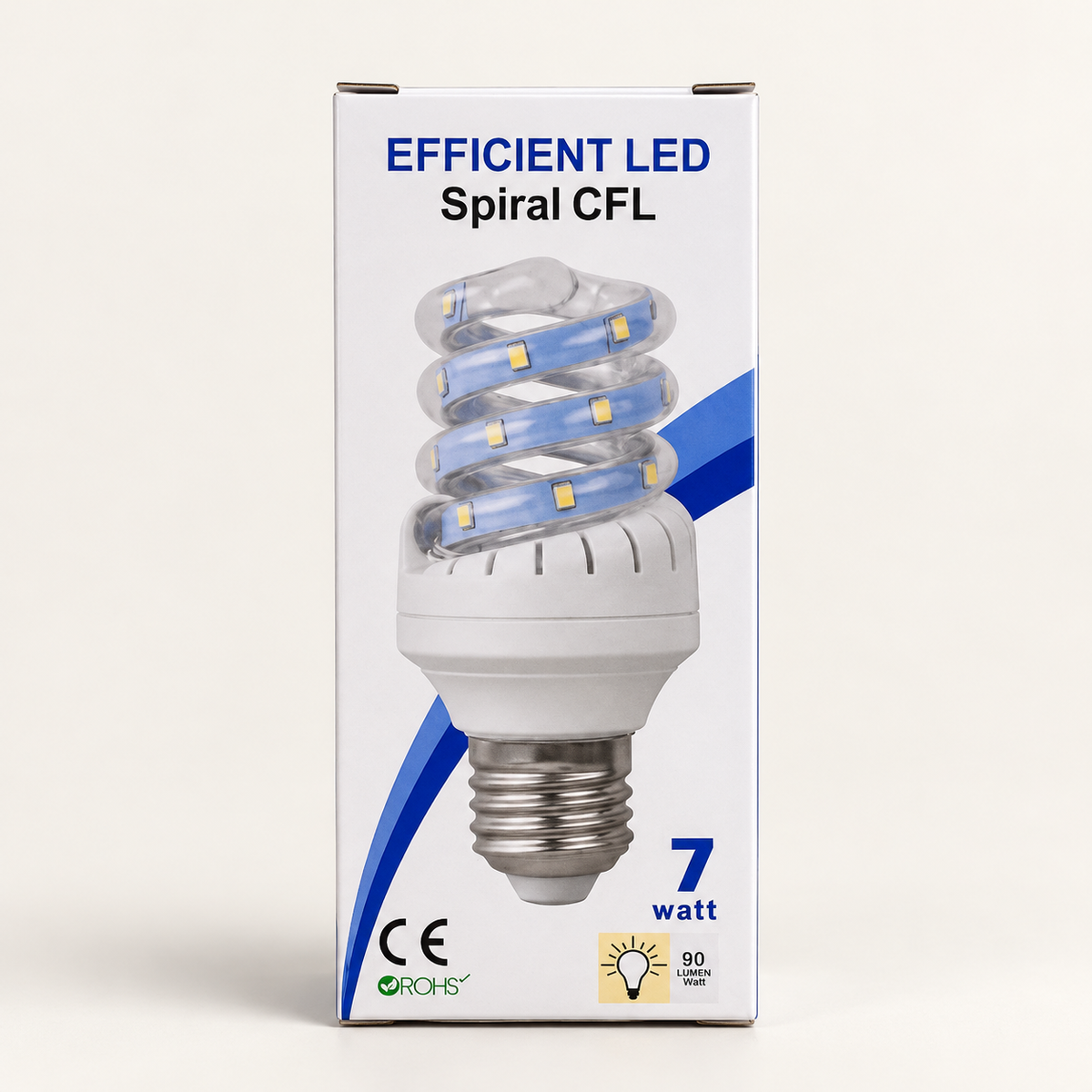 Spiralna LED sijalica E27 7 W – 1 komad – studijska fotografija