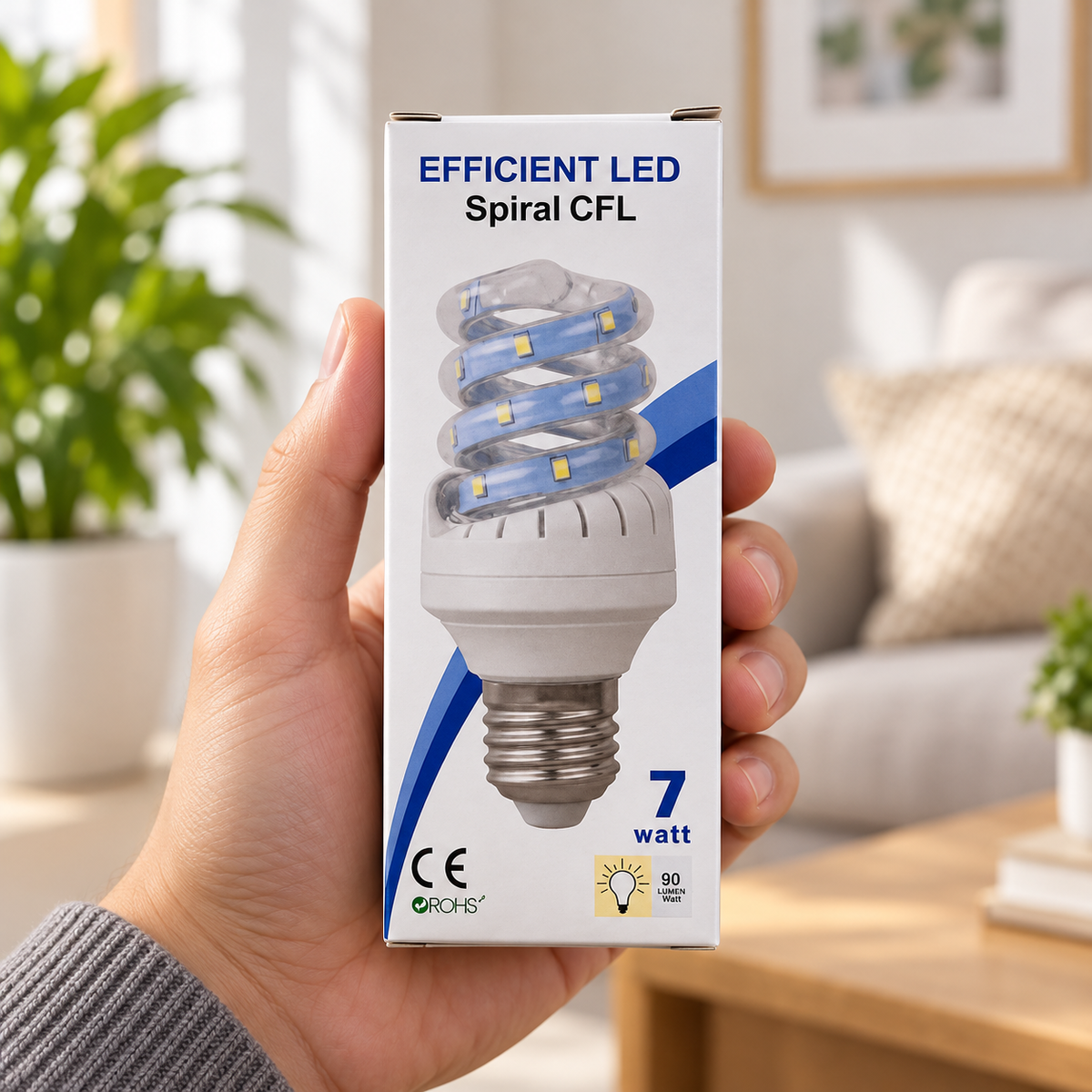 Spiralna LED sijalica E27 7 W – 1 komad – prikaz u rukama