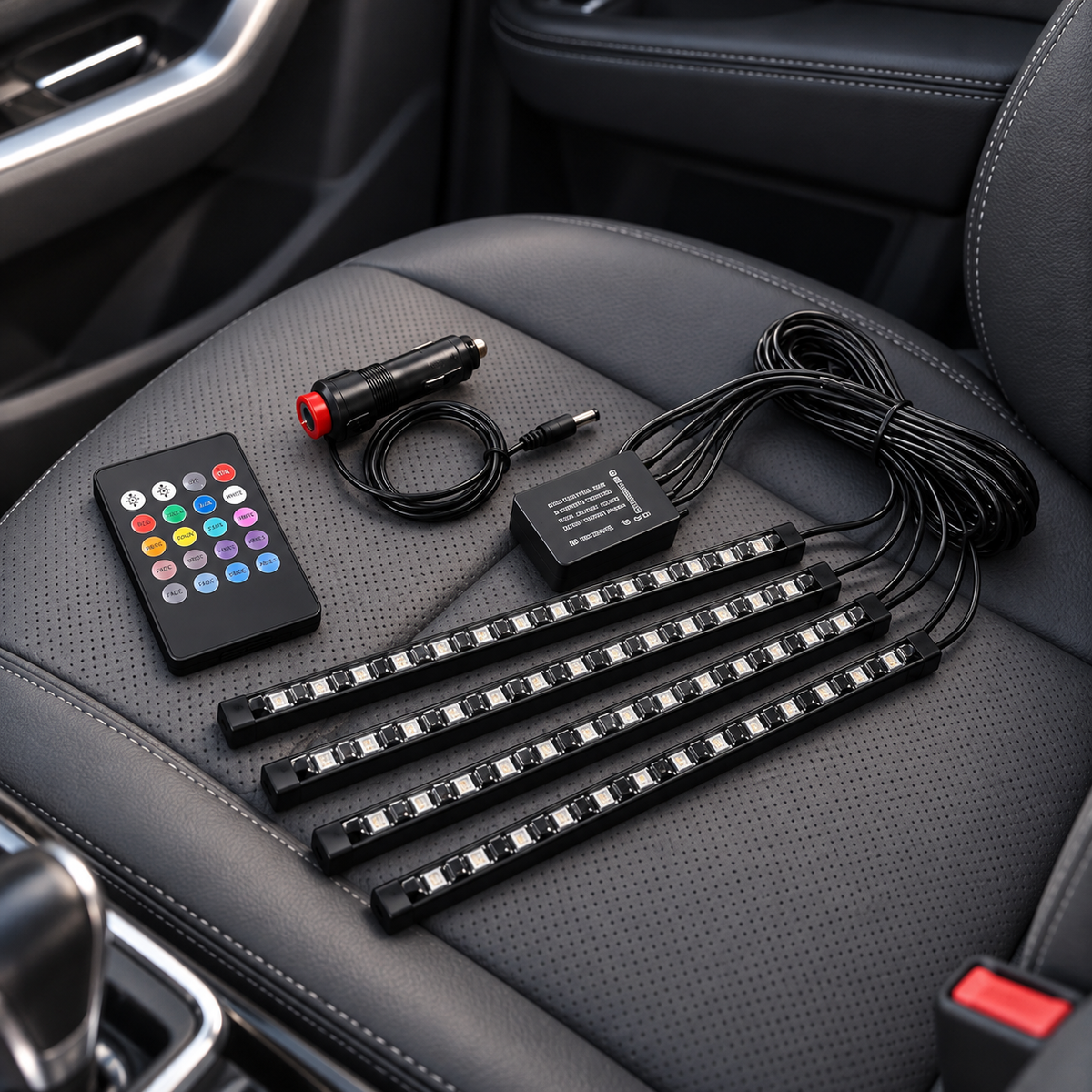 RGB LED osvjetljenje za auto – 4 letvice i daljinski – prikaz u prostoru