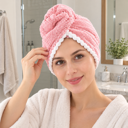 Turban peškir za kosu – izbor tri teksture – prikaz u korištenju