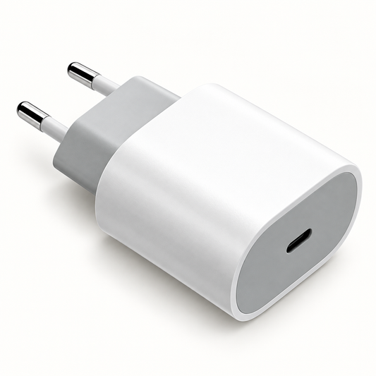 Bijeli USB-C mrežni adapter – deklarisano 25 W – studijska fotografija