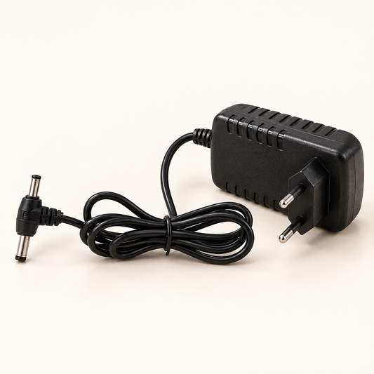 Mrežni DC adapter 12 V / 2 A s priključenim kablom – studijska fotografija