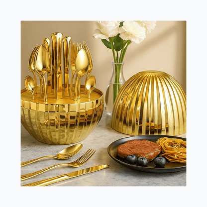 24‑dijelni zlatni set pribora za jelo s elegantnim postoljem – Posuđe i Kuhinjski Pribor – – slika 3