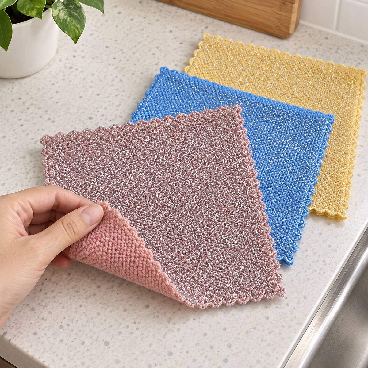 Krpe 30 × 30 cm, 3 komada – Dvostrana sitna tekstura – prikaz uz ruku