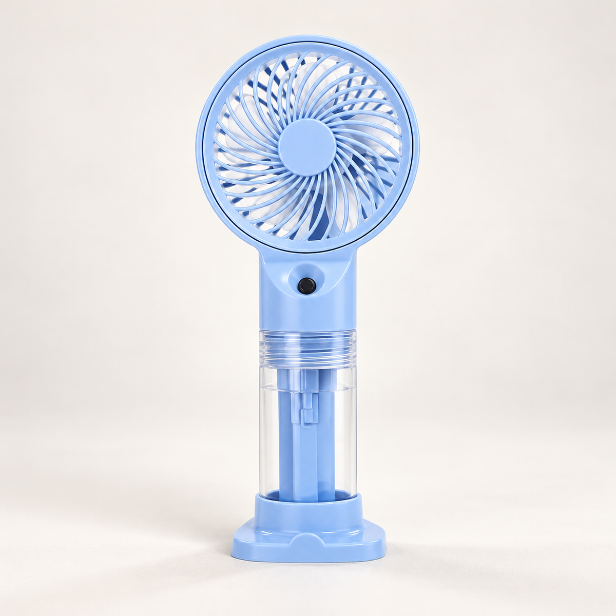 Ručni USB ventilator HX12-1 s raspršivanjem – plavi primjer – studijski prikaz