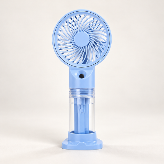 Ručni USB ventilator HX12-1 s raspršivanjem – plavi primjer – studijski prikaz