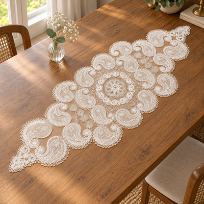 Čipkasti podmetač s paisley ukrasima 40 × 90 cm – lifestyle