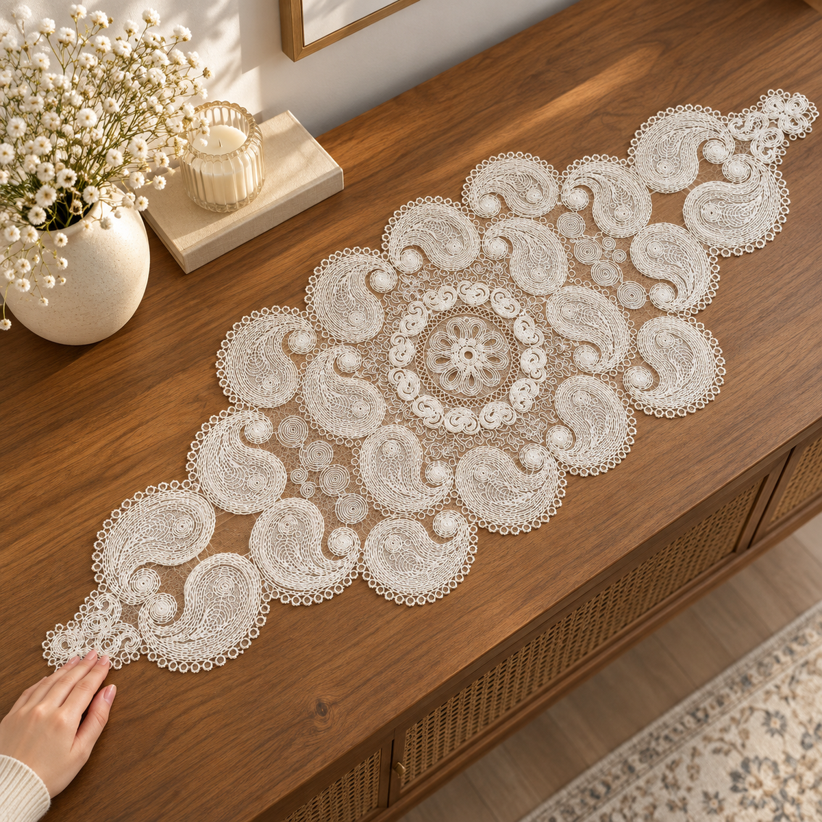 Čipkasti podmetač s paisley ukrasima 40 × 90 cm – ugc