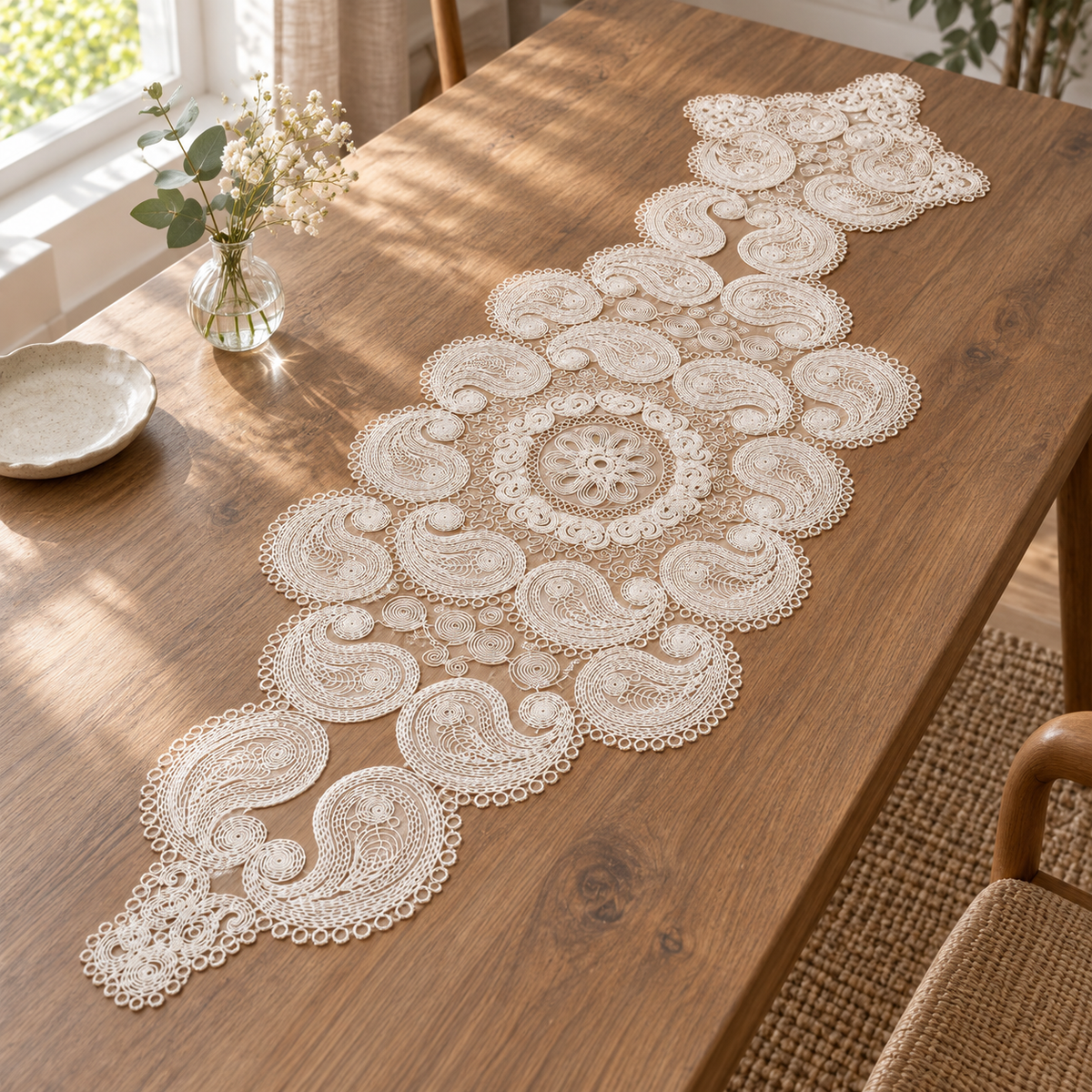 Čipkasti podmetač s paisley ukrasima 40 × 120 cm – lifestyle