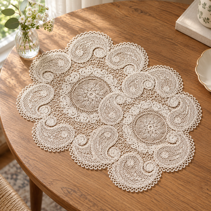 Čipkasti podmetač s paisley ukrasima 40 × 40 cm – lifestyle