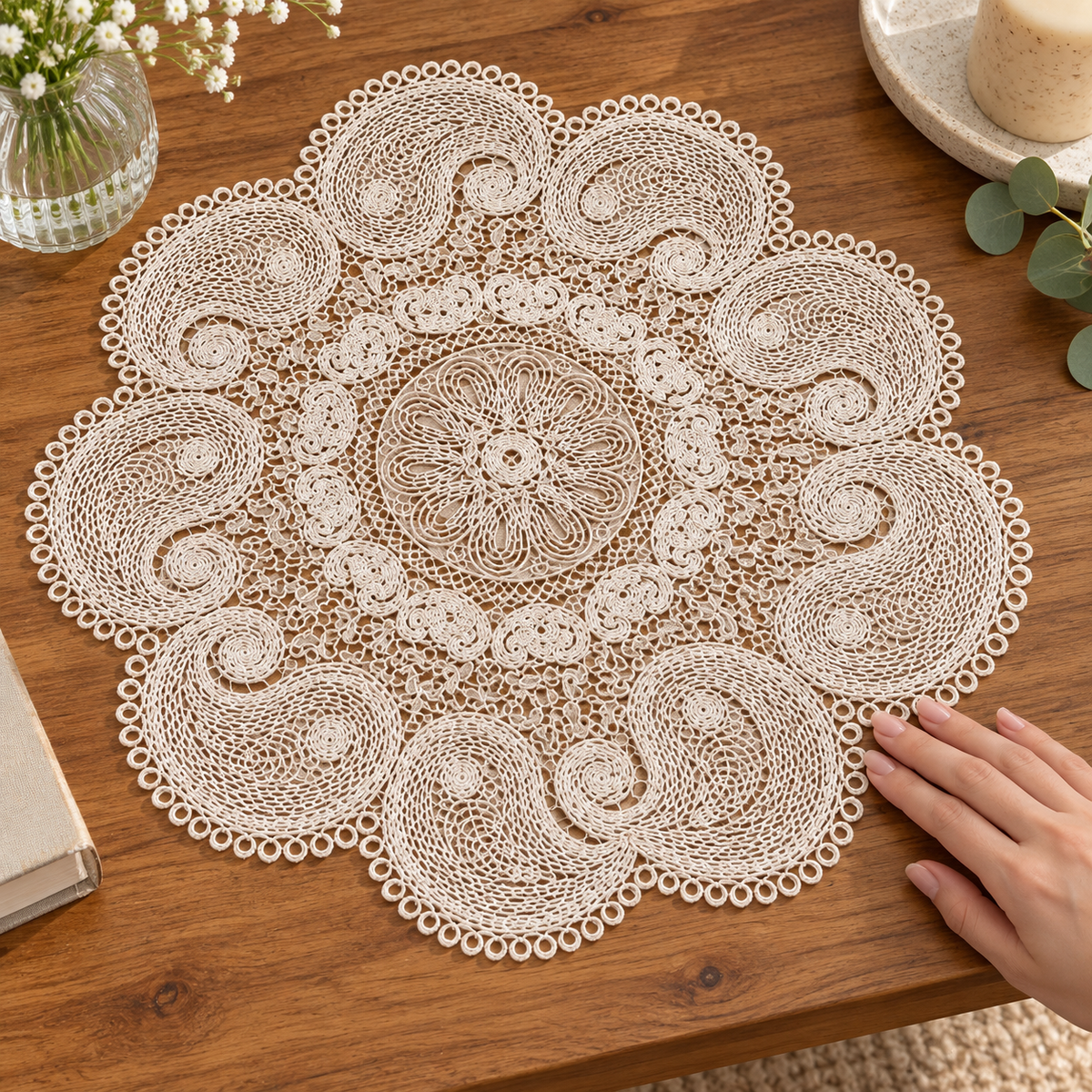 Čipkasti podmetač s paisley ukrasima 40 × 40 cm – ugc