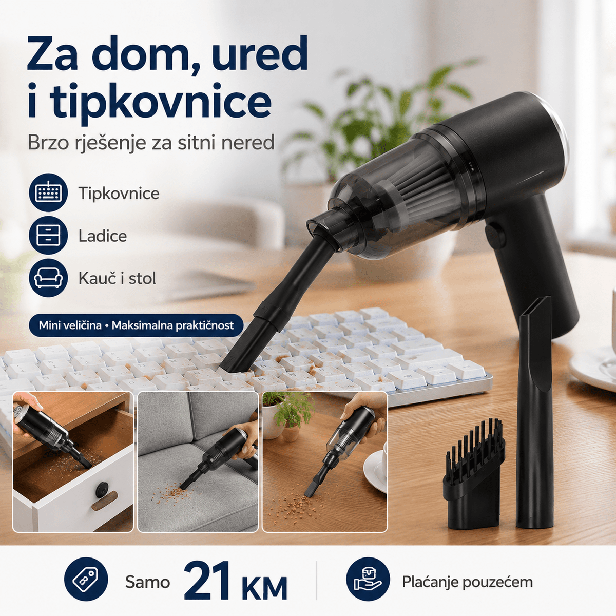 3u1 Prijenosni Mini Usisavač za Dom i Auto – Usisivači i Kućanski Strojevi – – slika 6