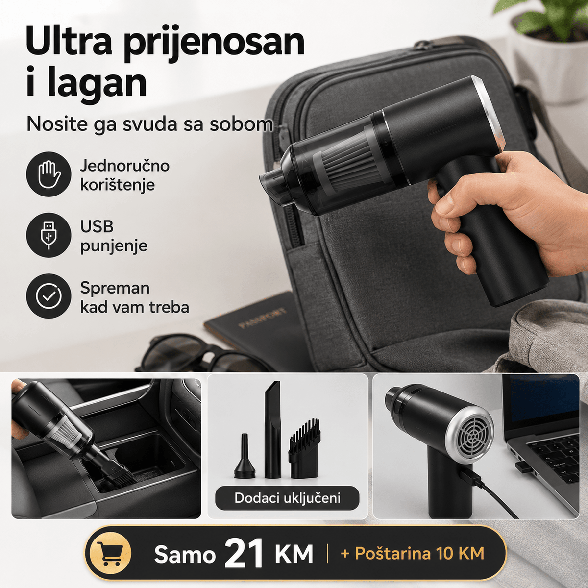 3u1 Prijenosni Mini Usisavač za Dom i Auto – Usisivači i Kućanski Strojevi – – slika 4