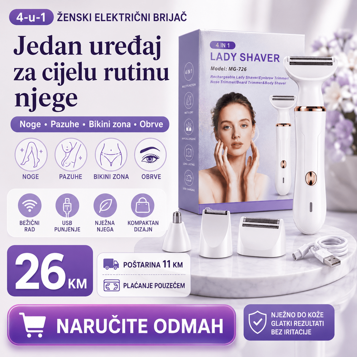 4-u-1 Ženski Električni Brijač i Trimer – – – slika 2