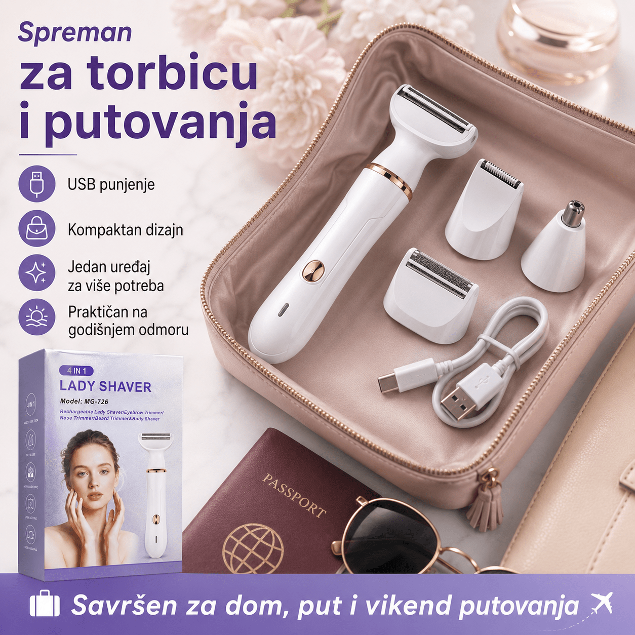 4-u-1 Ženski Električni Brijač i Trimer – – – slika 8